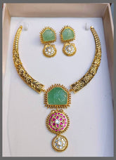 Kante Set With Mint Stone and Jadau - KN00260